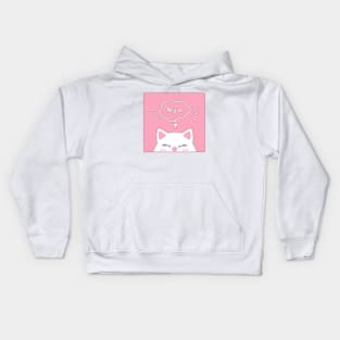 Cute white cat on pink background Kids Hoodie